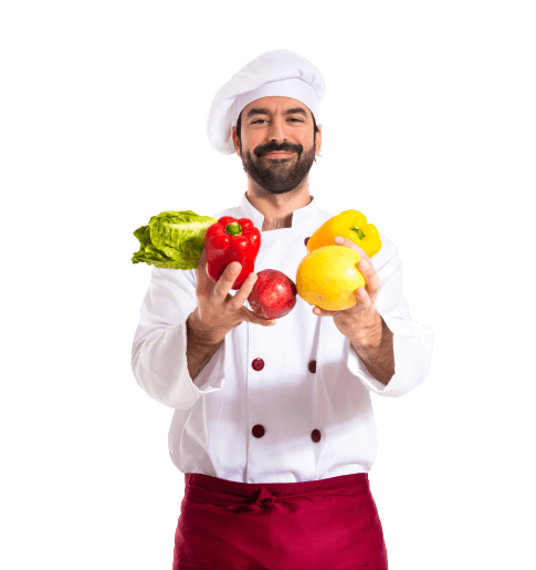 Chef with fresh vegetables